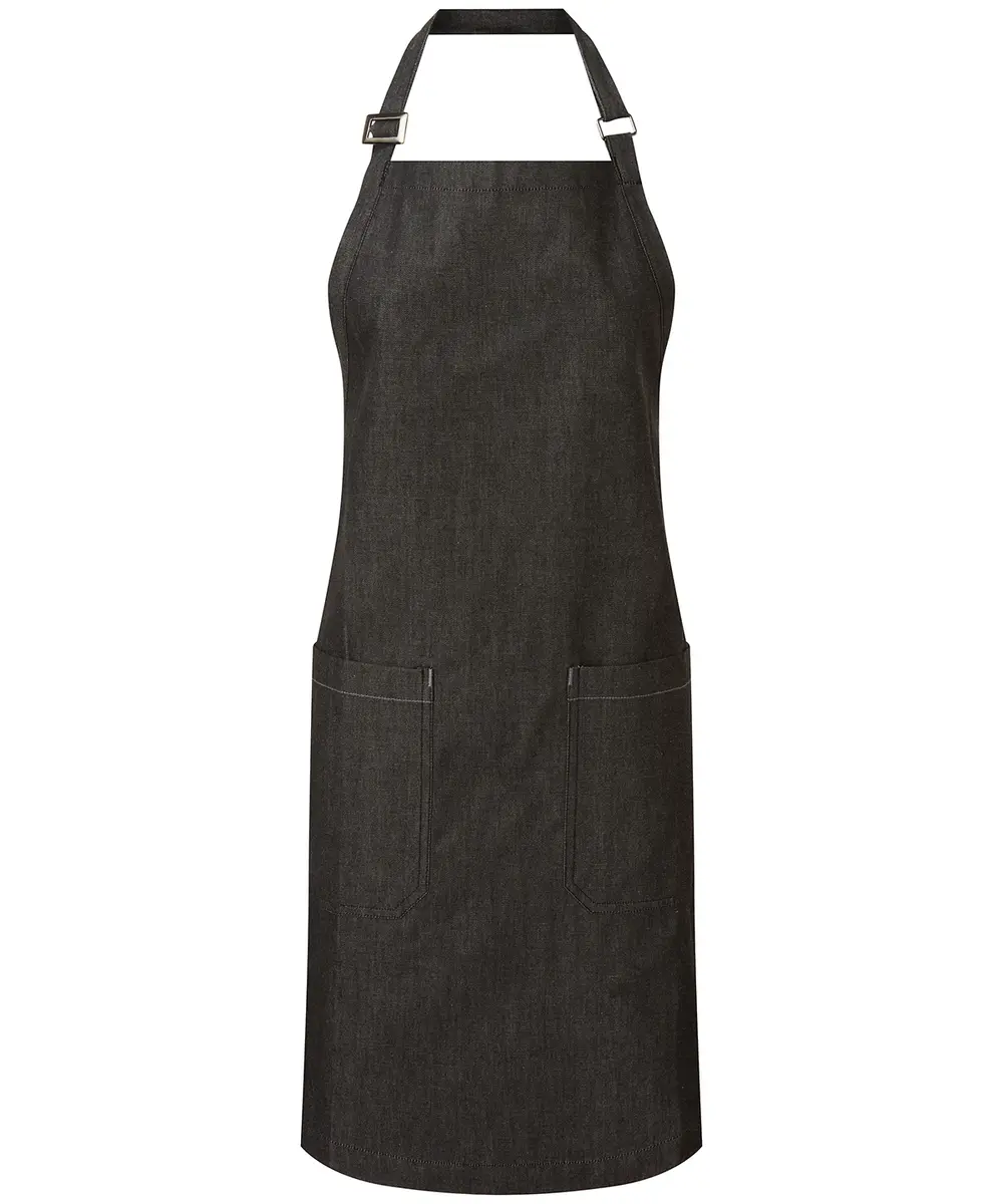 Cotton Denim Bib Apron, Organic And Fairtrade Certified Black Denim