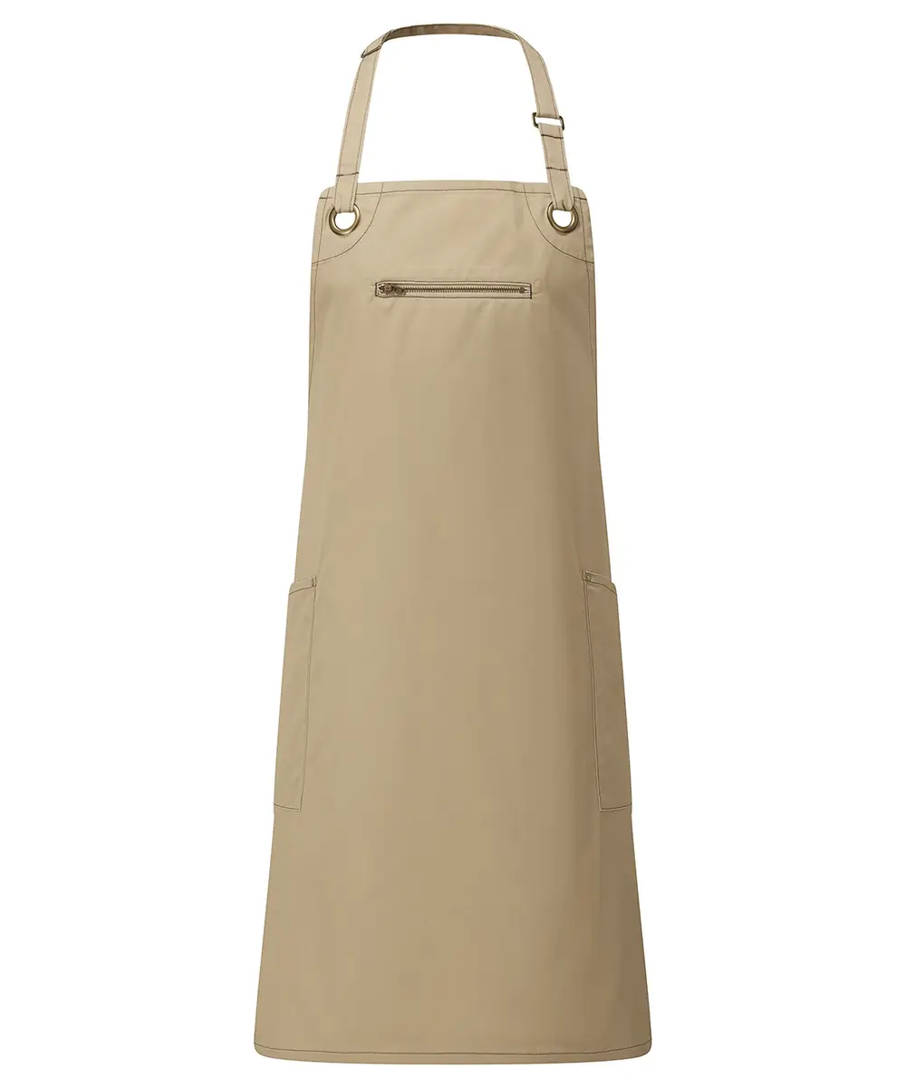 â€˜Barleyâ€™ Contrast Stitch Bib Apron Khaki Brown