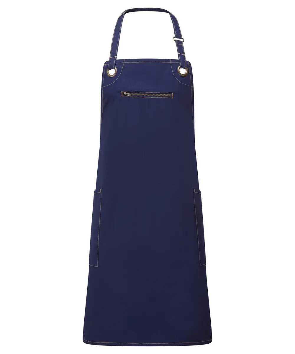â€˜Barleyâ€™ Contrast Stitch Bib Apron Navy Camel