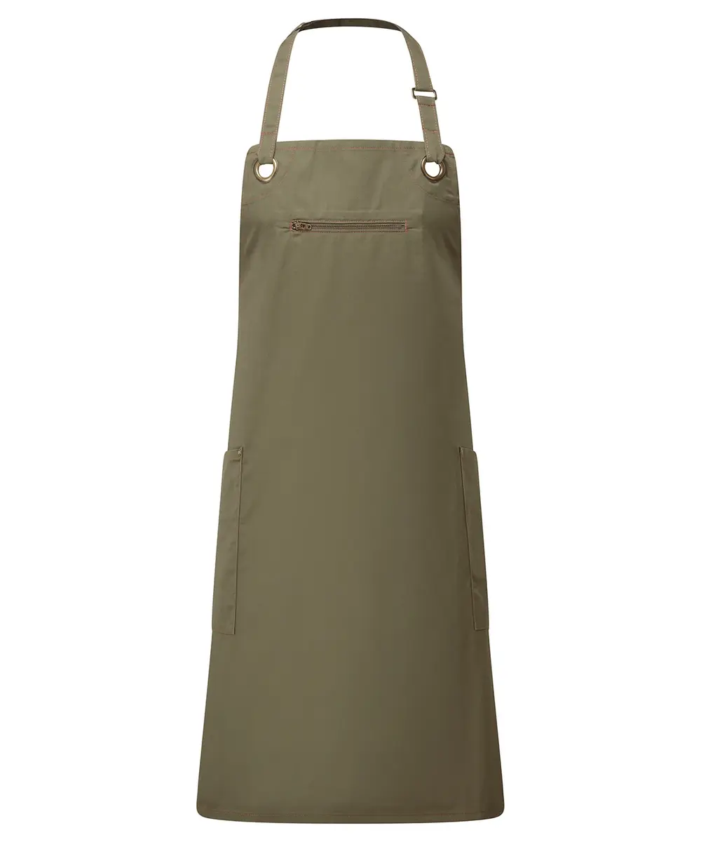â€˜Barleyâ€™ Contrast Stitch Bib Apron Olive Chestnut