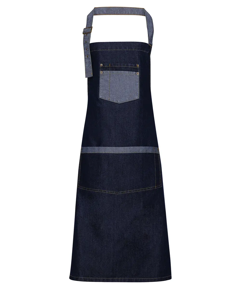 Domain Contrast Denim Bib Apron Indigo Denim
