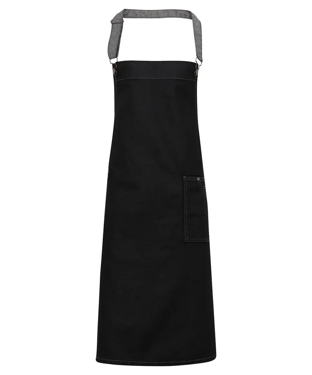 District Waxed-look Denim Bib Apron Black Denim