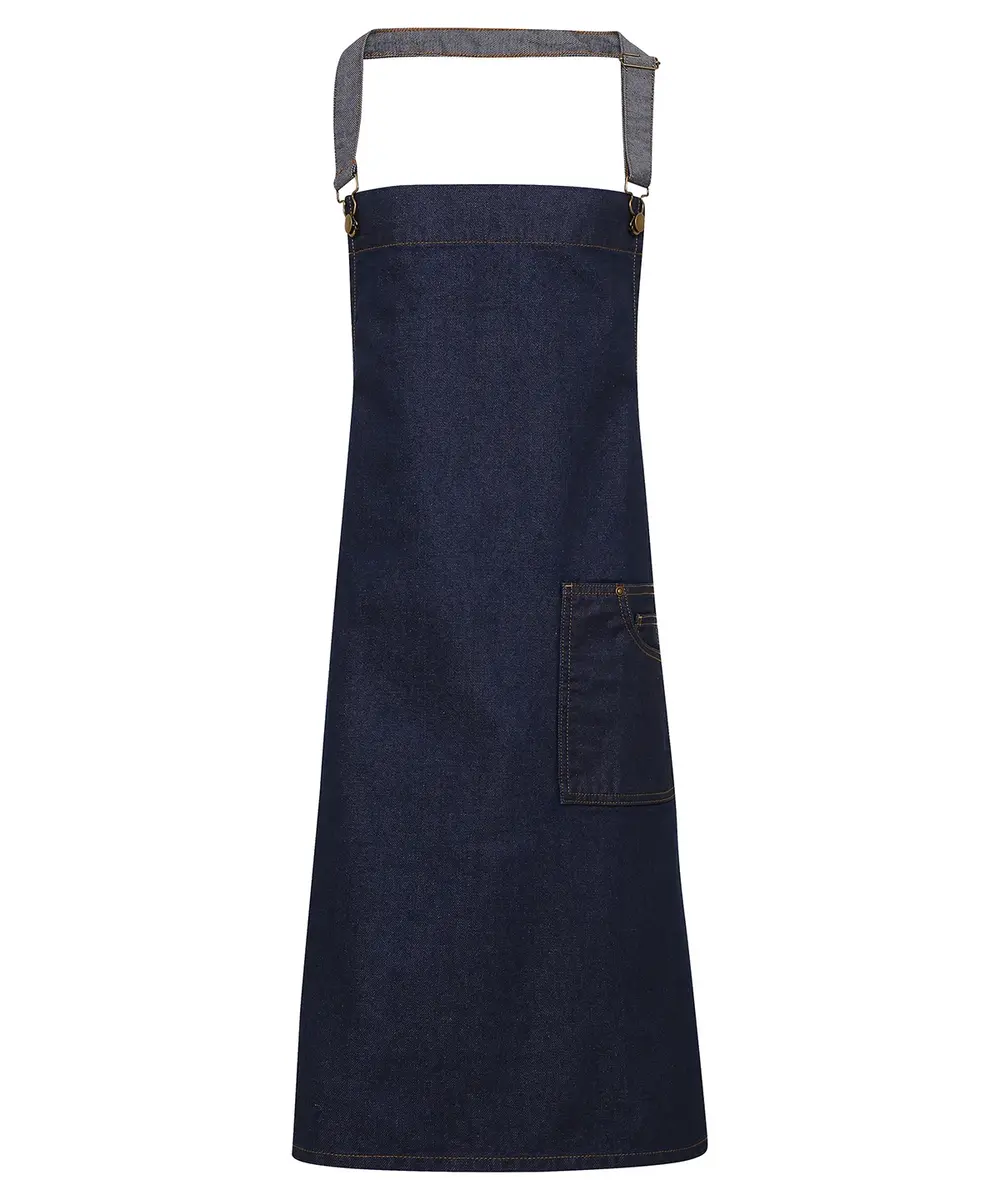District Waxed-look Denim Bib Apron Indigo Denim