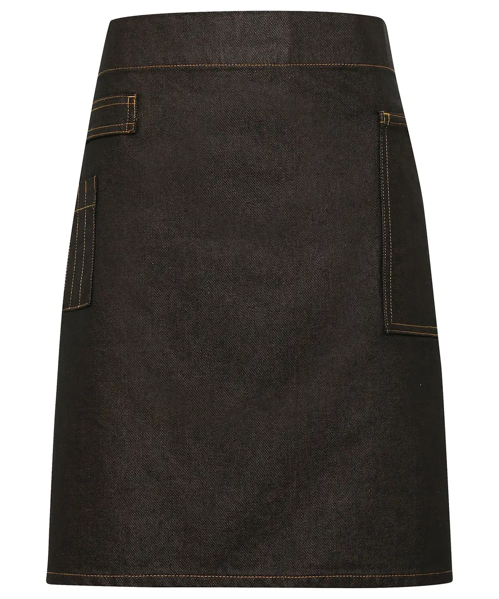 Division Waxed-look Denim Waist Apron Black Tan Denim