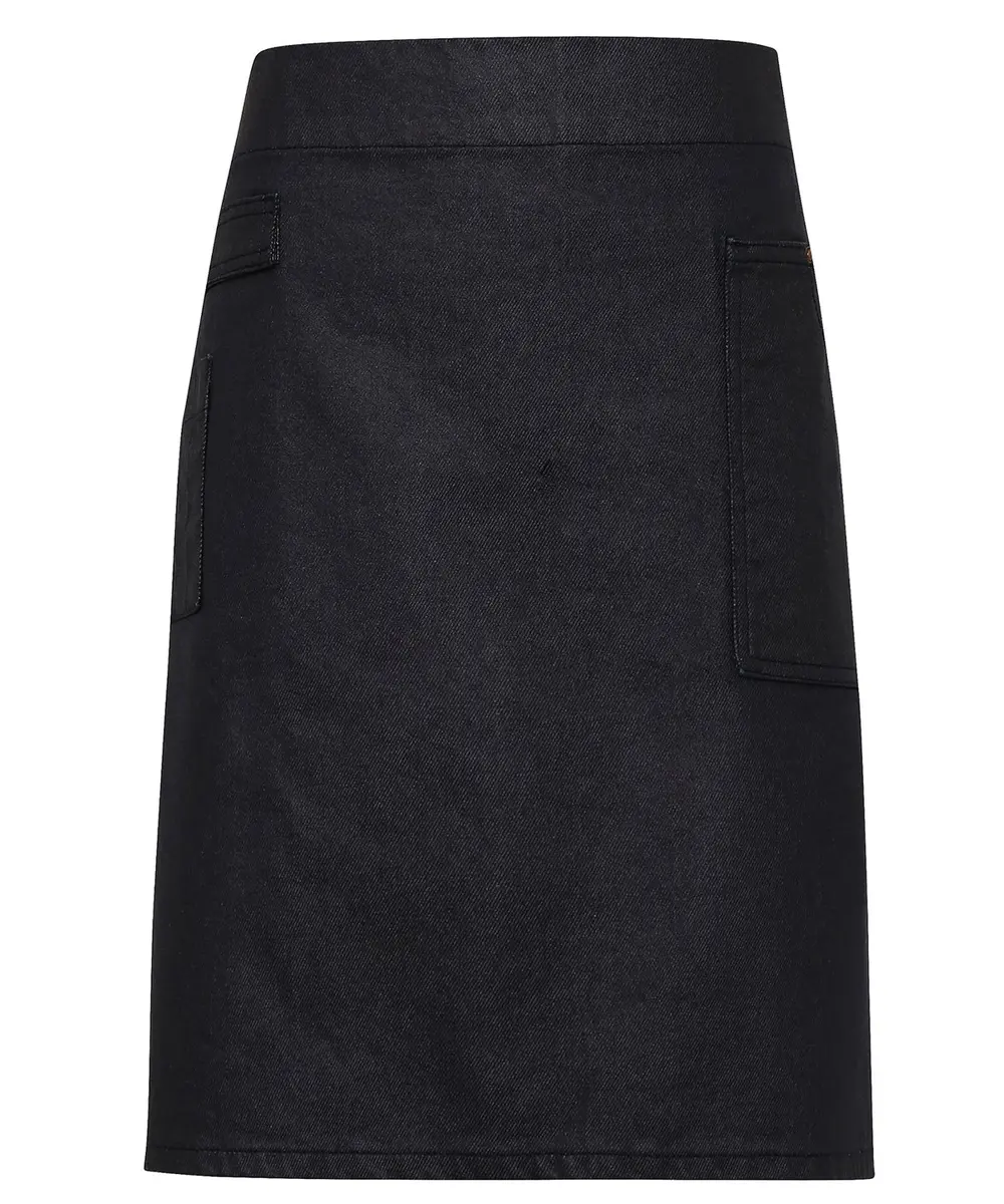 Division Waxed-look Denim Waist Apron Indigo Brown Denim