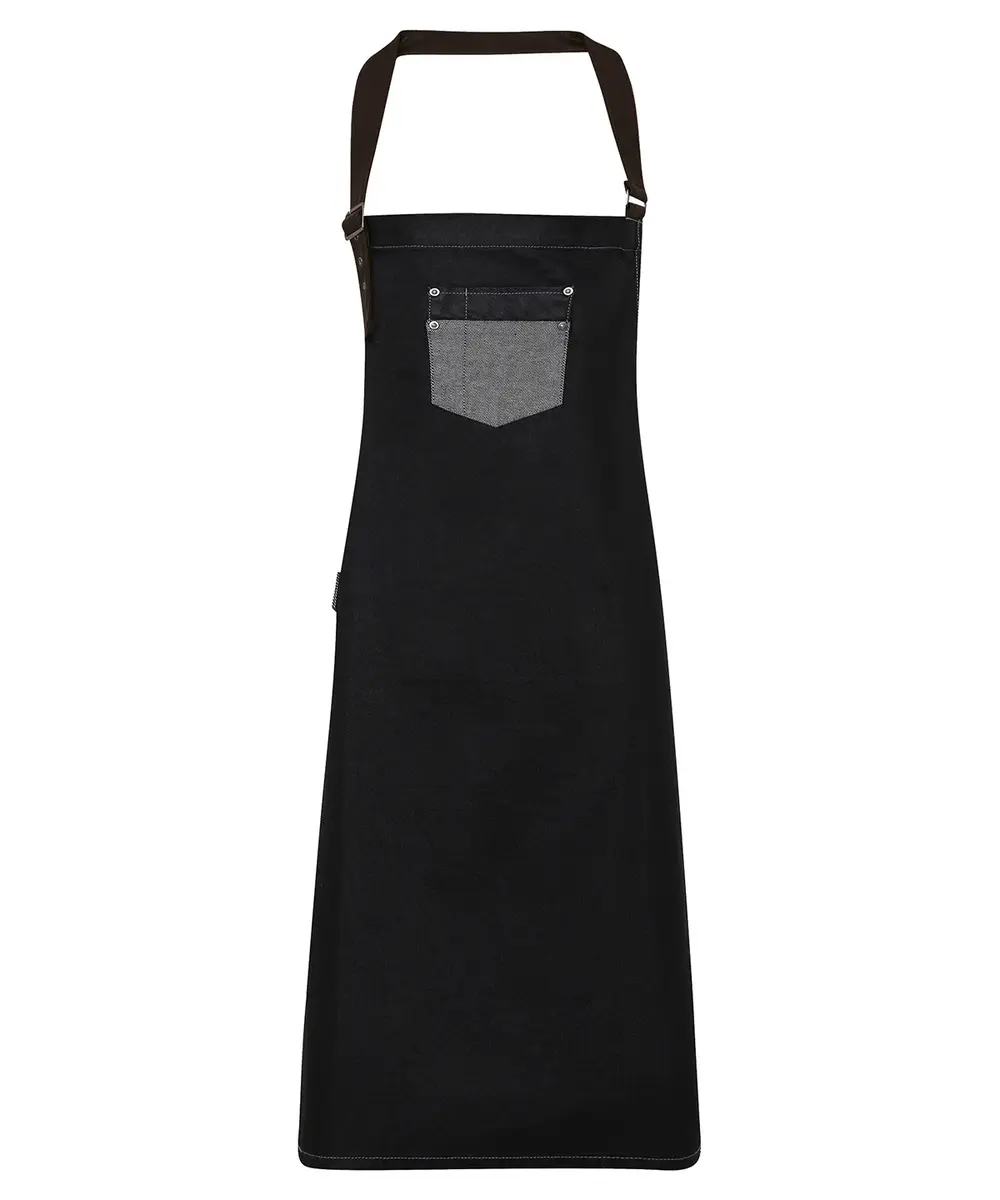 Division Waxed-look Denim Bib Apron With Faux Leather Black Denim