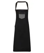 Division Waxed-look Denim Bib Apron With Faux Leather Black Denim