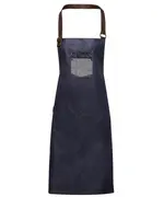 Division Waxed-look Denim Bib Apron With Faux Leather Indigo Denim