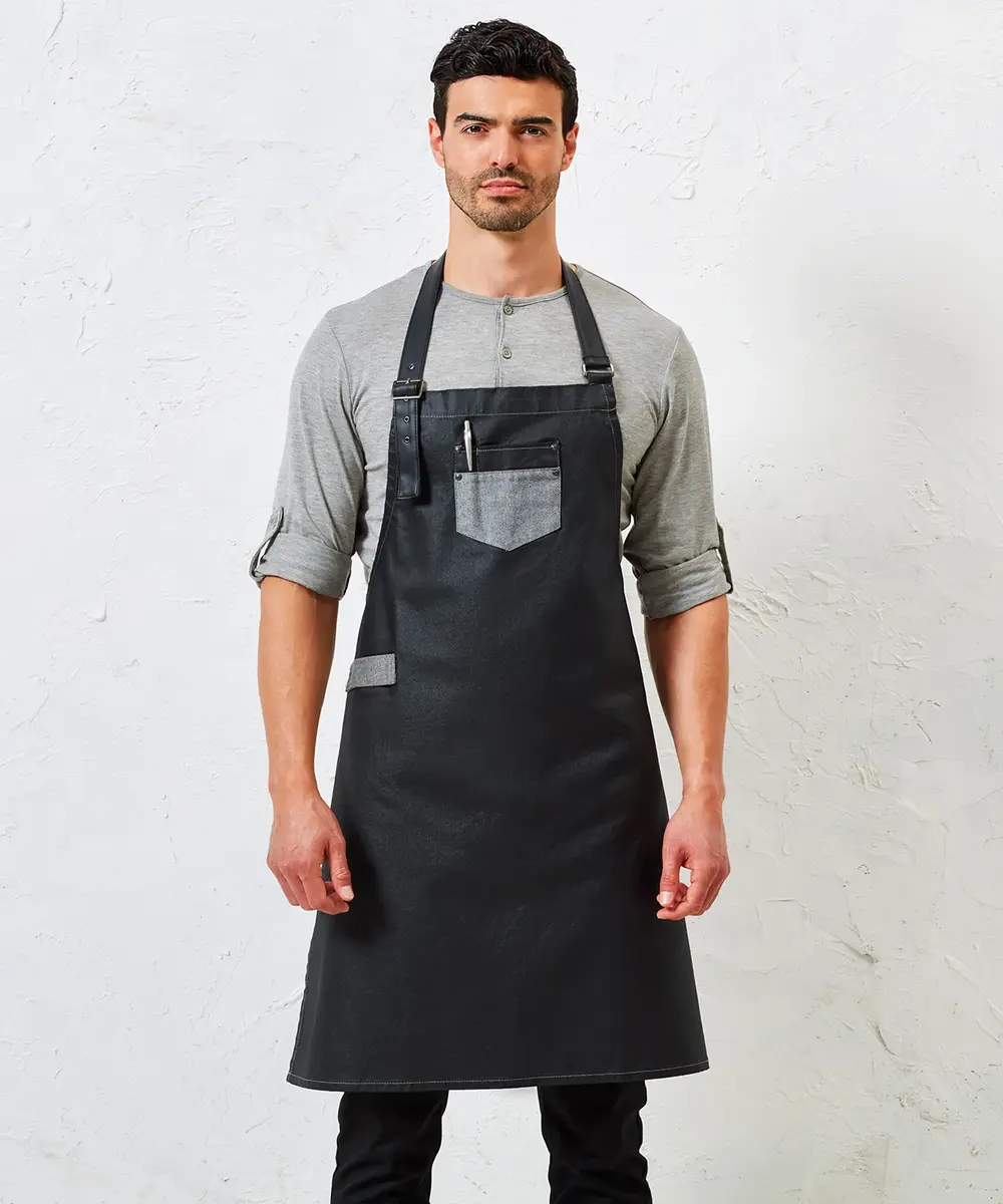Division Waxed-look Denim Bib Apron With Faux Leather PR136_LS00_20242