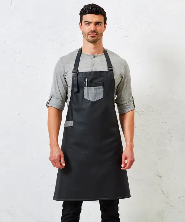 Division Waxed-look Denim Bib Apron With Faux Leather PR136_LS00_20242