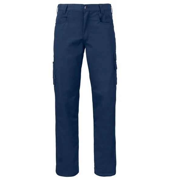 Waistpants with many functional pockets. Side pockets. Double leg pockets on the left side, both with flaps and Velcro closure. Folding rule pocket on the right side. Back pockets with flap and Velcro closure. C42-C64, by unpicking the red stitching at the hem the trousers can be lengthened by 5 cm.