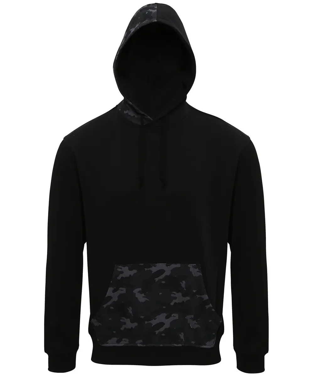Men's Camo Trimmed Hoodie Black Grey Camo