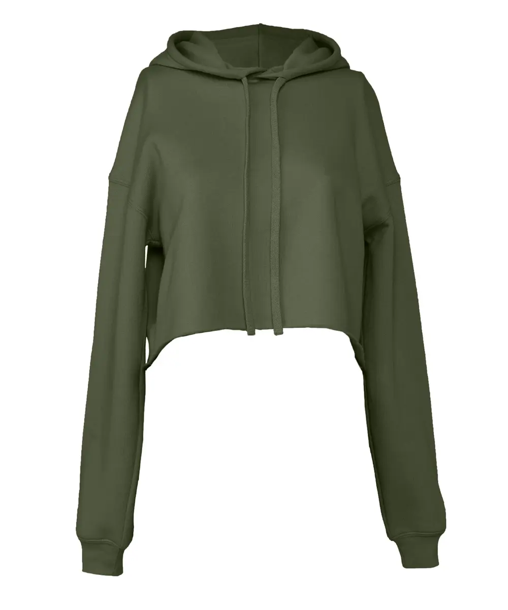 Women's Cropped Fleece Hoodie Military Green