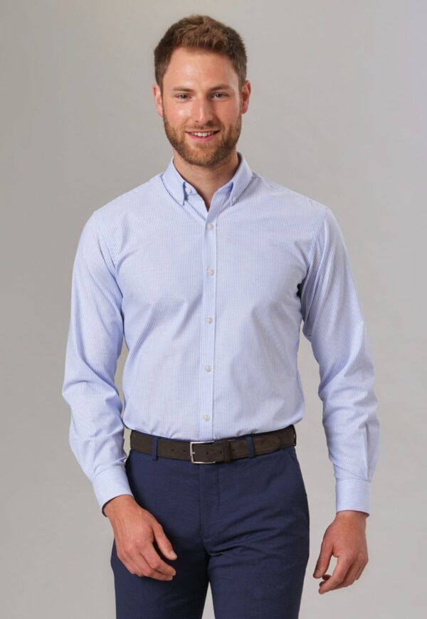 Lawrence Stretch Oxford Shirt blue stripe_ cassino navy check