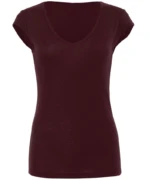 Sheer Mini Rib V-neck T-Shirt Plum