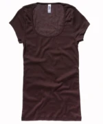 Sheer Mini Rib Scoop Neck T-Shirt Chocolate