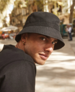 Black Recycled bucket hat, stylish and sustainable