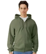 Gildan midweight full-zip hooded sweatshirt in military green