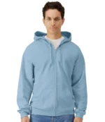 Gildan midweight full-zip hooded sweatshirt in stone blue