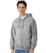 Gildan midweight full-zip hooded sweatshirt in heather grey