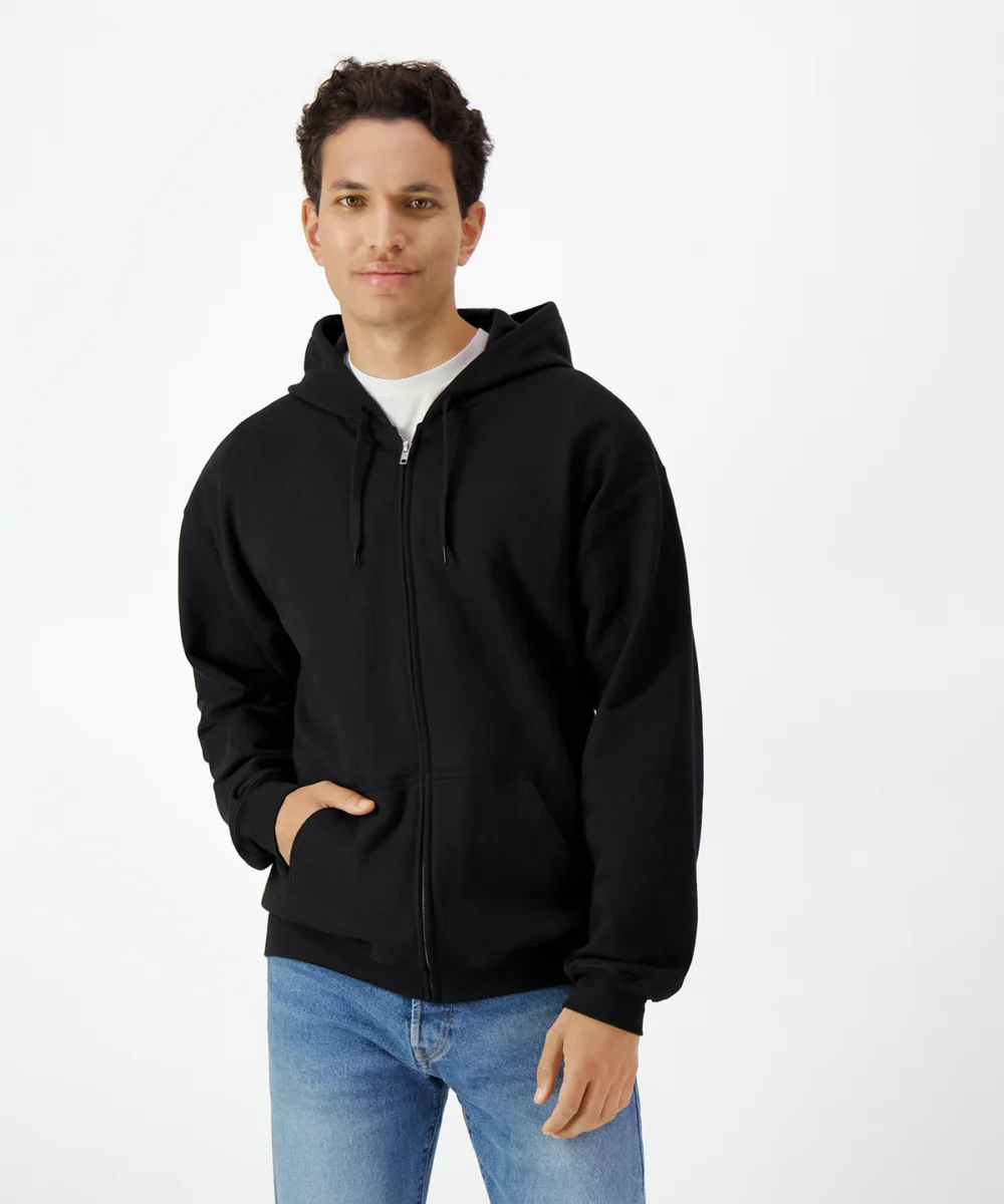 Gildan midweight full-zip hooded sweatshirt in black
